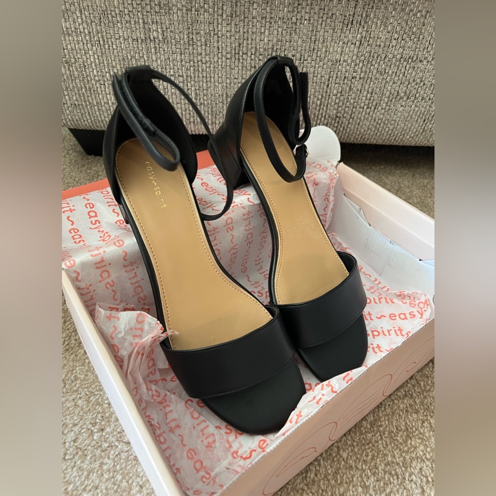 BRAND NEW- Black Sandals with low heal. Size 10
